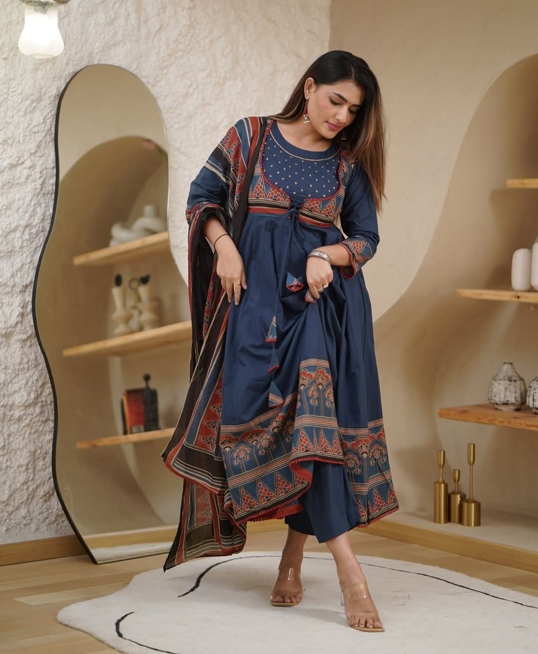 WforWomen premium printed with hand work anarkali kurta set