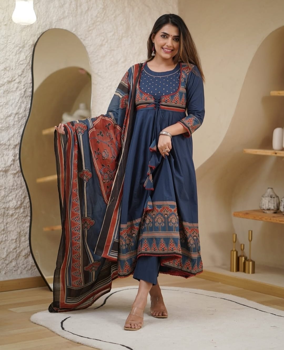 WforWomen premium printed with hand work anarkali kurta set