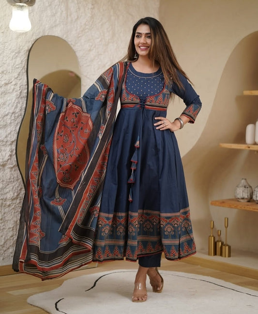 WforWomen premium printed with hand work anarkali kurta set