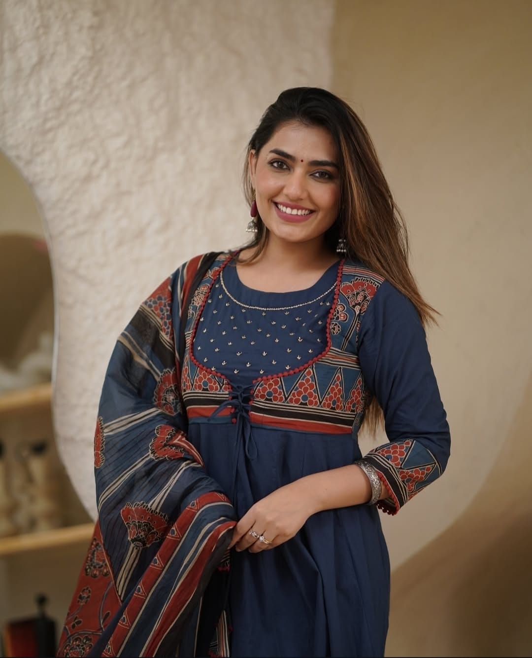 WforWomen premium printed with hand work anarkali kurta set