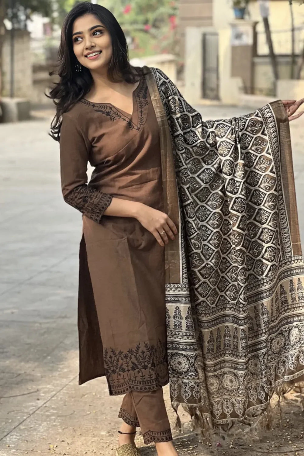 Khadi cotton kurti with intricate embroidery work on neck